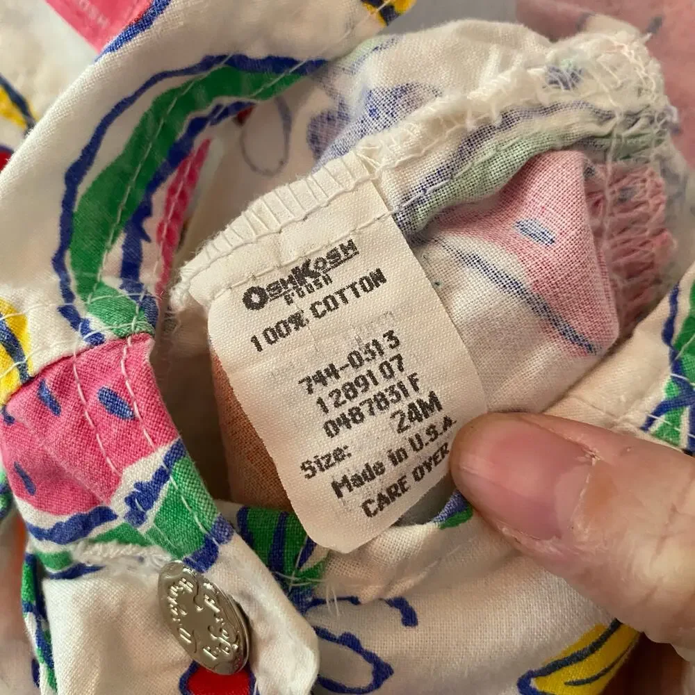 Baby Oshkosh B'Gosh White Colorful Fruit Print Shortalls Overalls Vintage Rare